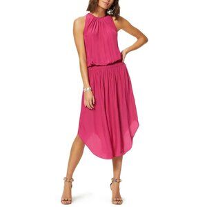 Ramy Brook Audrey Smocked Waist Sleeveless Midi Magenta Dress, XS